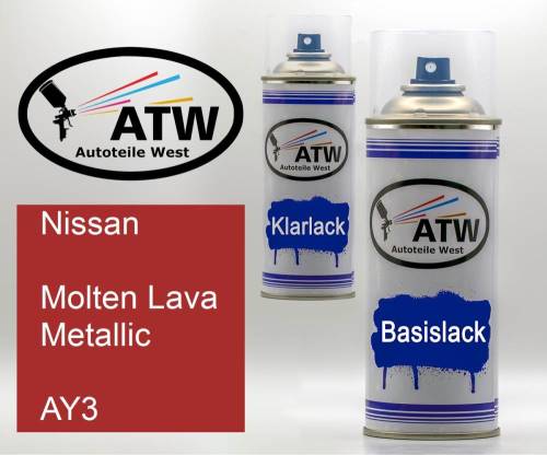 Nissan, Molten Lava Metallic, AY3: 400ml Sprühdose + 400ml Klarlack - Set, von ATW Autoteile West.